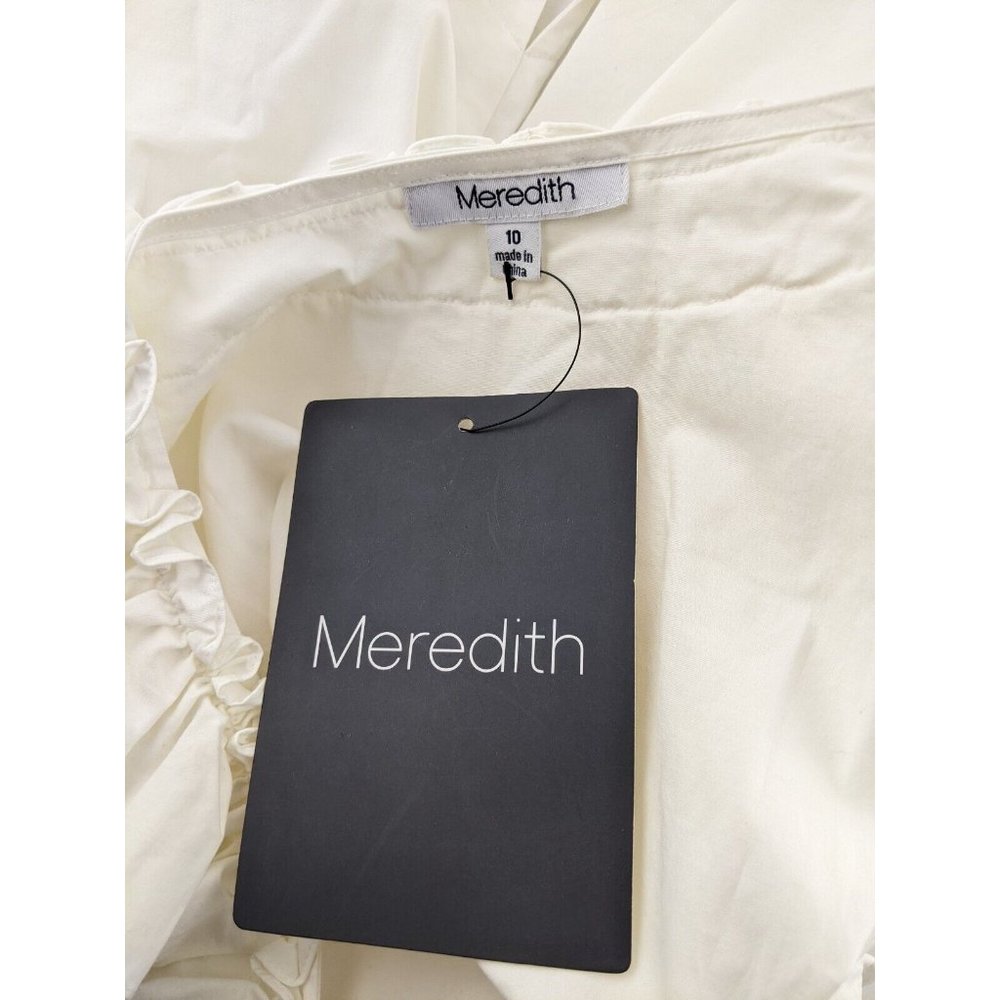 Meredith Women's Top Size 10 Ivory Long Sleeve Button Front Blouse Ruffle NEW - Picture 12 of 13